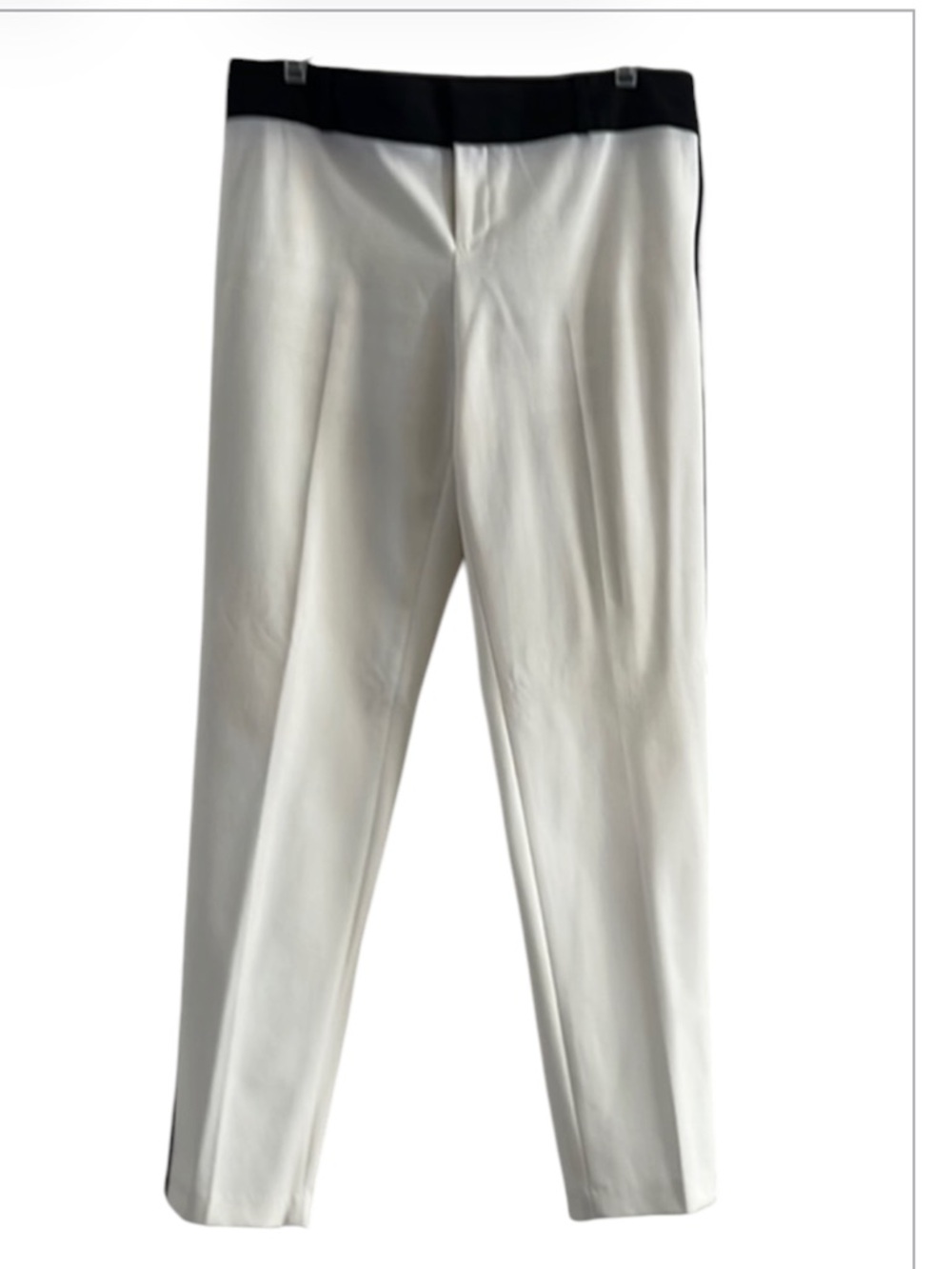 Calvin Klein White Tuxedo Pants Black Side Stripe Rayon Stretch Trousers Size 8